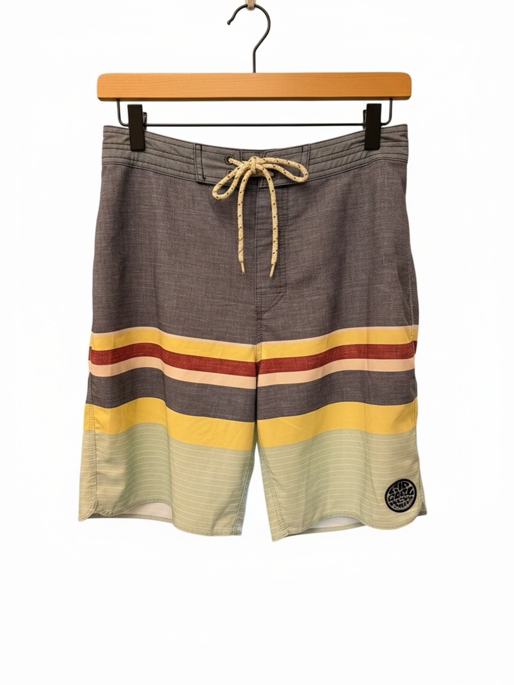 Rip Curl Gray Multi-Stripe Board Shorts with Yellow & Red Accents